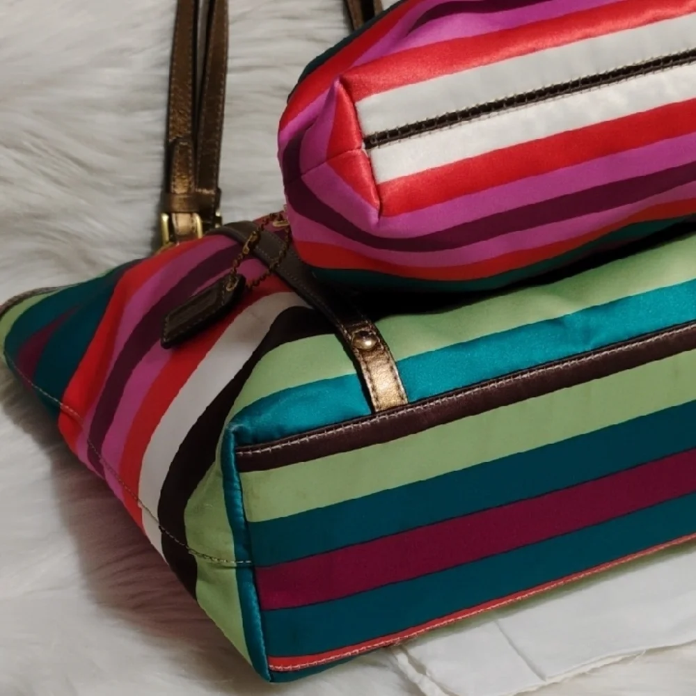 SALE! Coach (TOTE ONLY) Vintage Legacy Multicolor Striped Tote W Hangtags - Picture 5 of 11